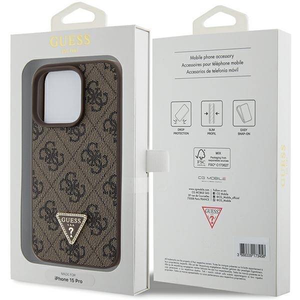 GUESS GUHCP15LP4TDPW IPHONE 15 PRO 6.1 "BROWN/BROWN HARDCASE LEATHER 4G TRIANGLE STRASS