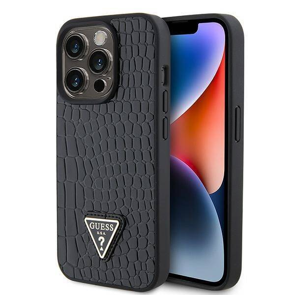 GUESS GUHCP15LPCRONCK IPHONE 15 PRO 6.1 "BLACK/BLACK HARDCASE CROCO TRIANGLE METAL LOGO