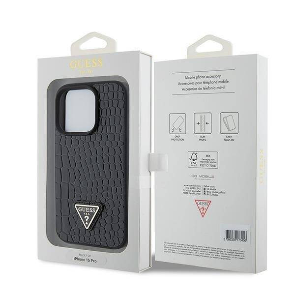 GUESS GUHCP15LPCRONCK IPHONE 15 PRO 6.1 "BLACK/BLACK HARDCASE CROCO TRIANGLE METAL LOGO