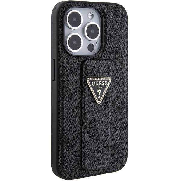 GUESS GUHCP15LPGS4TDK IPHONE 15 PRO 6.1 "BLACK/BLACK HARDCASE GRIP STAND 4G TRIANGLE STRASS