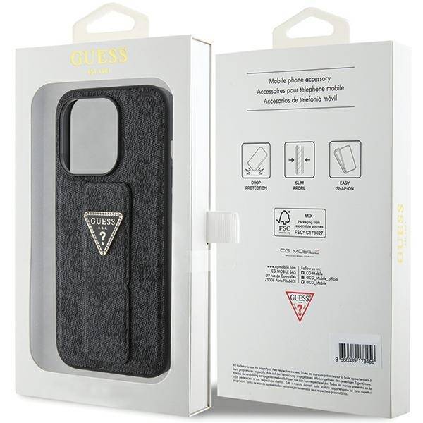 GUESS GUHCP15LPGS4TDK IPHONE 15 PRO 6.1 "BLACK/BLACK HARDCASE GRIP STAND 4G TRIANGLE STRASS