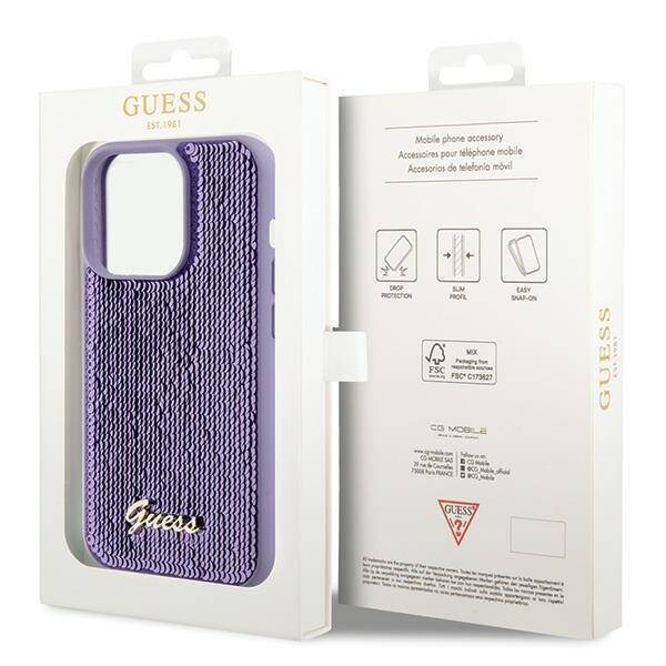 GUESS GUHCP15LPSFDGS IPHONE 15 PRO 6.1 "PURPLE/PURPLE HARDCASE SEQUIN SCRIPT METAL