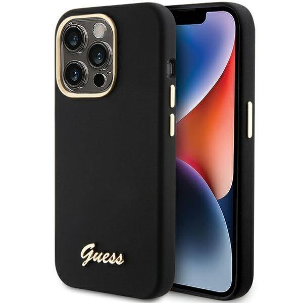 GUESS GUHCP15LSMBSLK IPHONE 15 PRO 6.1 "BLACK/BLACK HARDCASE SILICONE SCRIPT METAL LOGO & FRAME