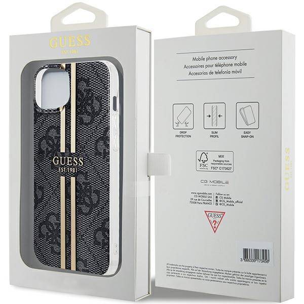 GUESS GUHCP15SH4PSEGK IPHONE 15/14/13 6.1 "BLACK / BLACK HARDCASE IML 4G GOLD STRIPE