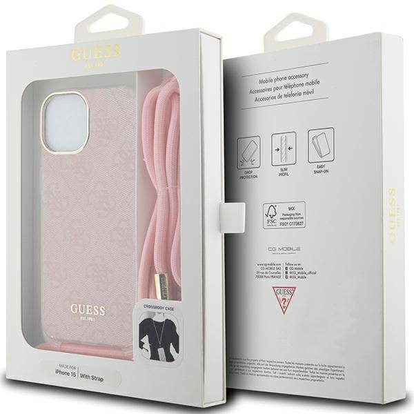 GUESS GUHCP15SHC4SEP IPHONE 15/14/13 6.1 "PINK / PINK HARDCASE CROSSBODY CORD 4G PRINT