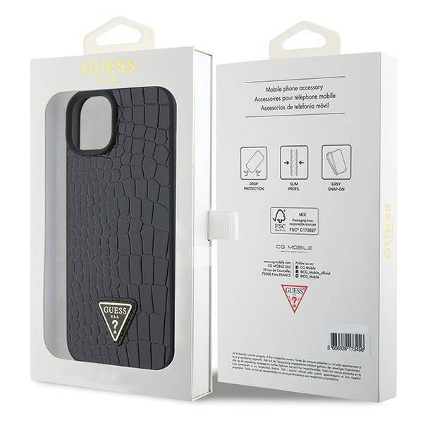 GUESS GUHCP15SPCRTHCK IPHONE 15/14/13 6.1 "BLACK / BLACK HARDCASE CROCO TRIANGLE METAL LOGO