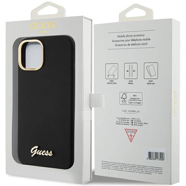 GUESS GUHCP15SSMBSLK IPHONE 15/14/13 6.1 "BLACK / BLACK HARDCASE SILICONE SCRIPT METAL LOGO & FRAME