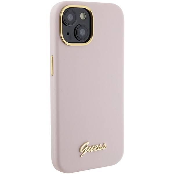 GUESS GUHCP15SSMBSLP IPHONE 15/14/13 6.1 "PINK / PINK HARDCASE SILICONE SCRIPT METAL LOGO & FRAME