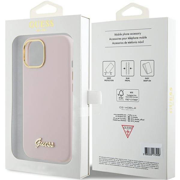 GUESS GUHCP15SSMBSLP IPHONE 15/14/13 6.1 "PINK / PINK HARDCASE SILICONE SCRIPT METAL LOGO & FRAME