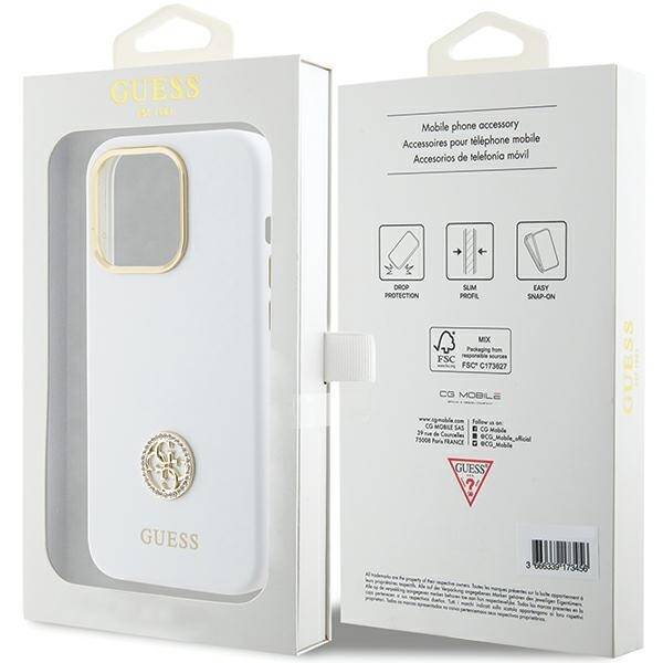 GUESS GUHCP15XM4DGPH IPHONE 15 PRO MAX 6.7 "WHITE/WHITE HARDCASE SILICONE LOGO STRASS 4G