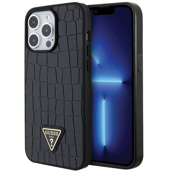 GUESS GUHCP15XPCRTHCK IPHONE 15 PRO MAX 6.7 "BLACK/BLACK HARDCASE CROCO TRIANGLE METAL LOGO