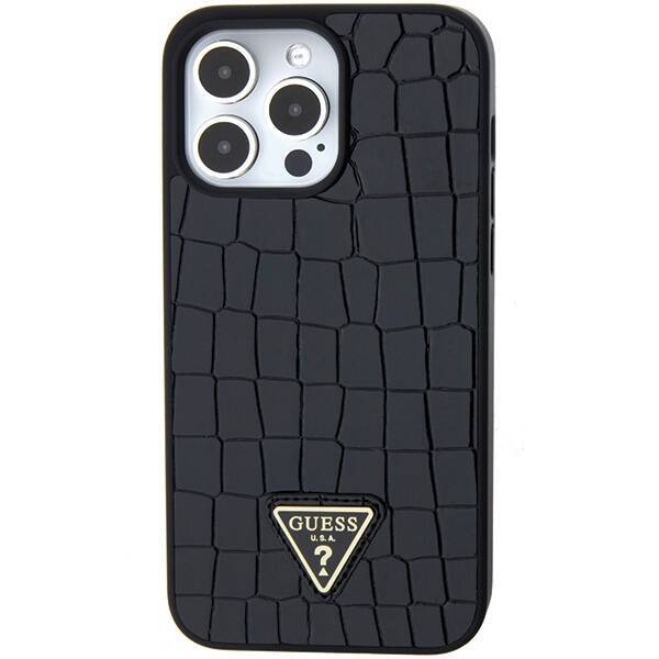 GUESS GUHCP15XPCRTHCK IPHONE 15 PRO MAX 6.7 "BLACK/BLACK HARDCASE CROCO TRIANGLE METAL LOGO