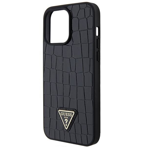 GUESS GUHCP15XPCRTHCK IPHONE 15 PRO MAX 6.7 "BLACK/BLACK HARDCASE CROCO TRIANGLE METAL LOGO