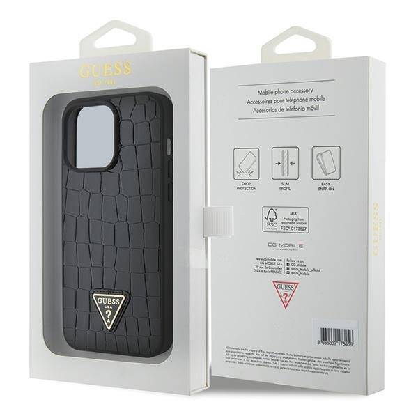 GUESS GUHCP15XPCRTHCK IPHONE 15 PRO MAX 6.7 "BLACK/BLACK HARDCASE CROCO TRIANGLE METAL LOGO