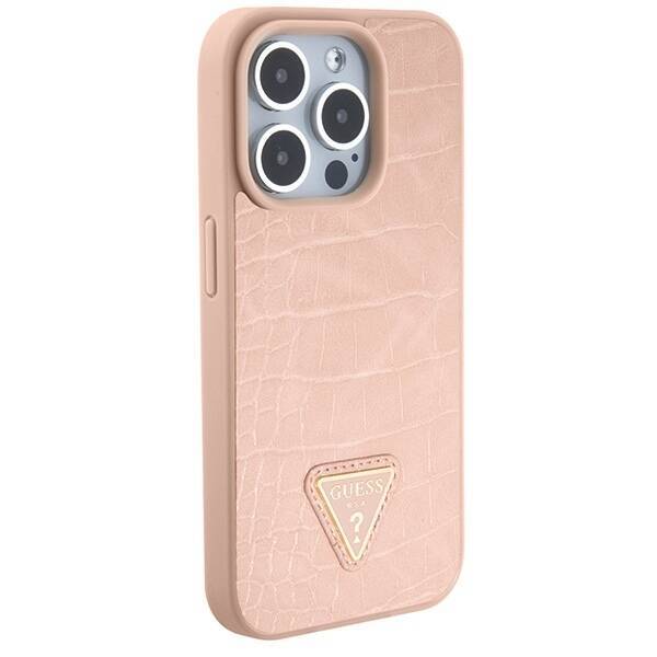 GUESS GUHCP15XPCRTHCP IPHONE 15 PRO MAX PINK/PINK HARDCASE CROCO TRIANGLE METAL LOGO