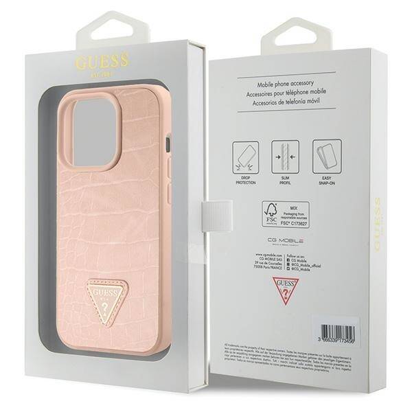 GUESS GUHCP15XPCRTHCP IPHONE 15 PRO MAX PINK/PINK HARDCASE CROCO TRIANGLE METAL LOGO