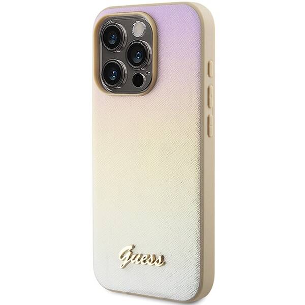 GUESS GUHCP15XPSAIRD IPHONE 15 PRO MAX 6.7 "ZLOTY/GOLD HARDCASE SAFFIANO IRIDESCENT SCRIPT