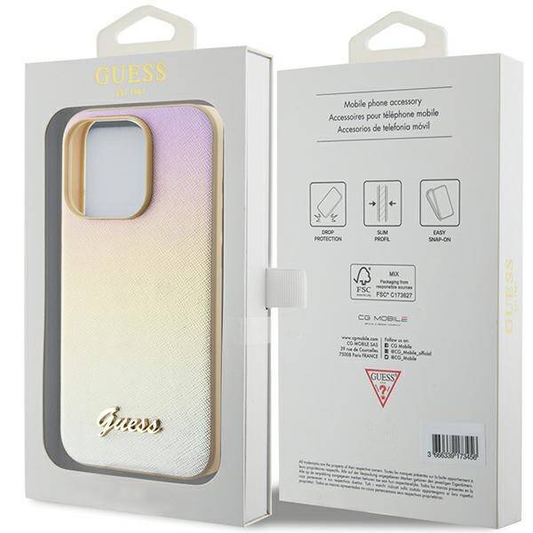 GUESS GUHCP15XPSAIRD IPHONE 15 PRO MAX 6.7 "ZLOTY/GOLD HARDCASE SAFFIANO IRIDESCENT SCRIPT