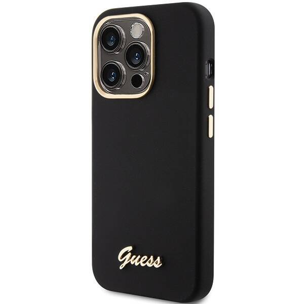 GUESS GUHCP15XSMBSLK IPHONE 15 PRO MAX 6.7 "BLACK/BLACK HARDCASE SILICONE SCRIPT METAL LOGO & FLAME