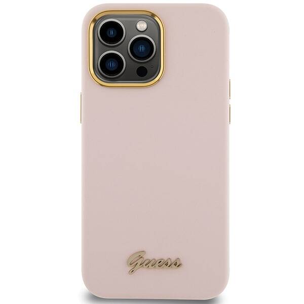 GUESS GUHCP15XSMBSLP IPHONE 15 PRO MAX 6.7 "PINK/PINK HARDCASE SILICONE SCRIPT METAL LOGO & FLAME