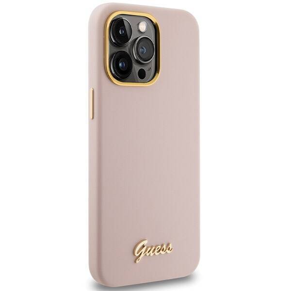 GUESS GUHCP15XSMBSLP IPHONE 15 PRO MAX 6.7 "PINK/PINK HARDCASE SILICONE SCRIPT METAL LOGO & FLAME