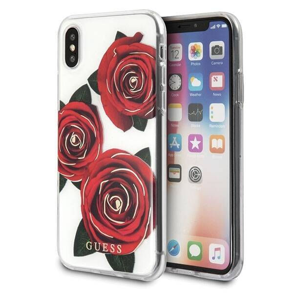 GUESS GUHCPXROSTR IPHONE X TRANSPARENT HARD CASE FLOWER DESIRE RED ROSE