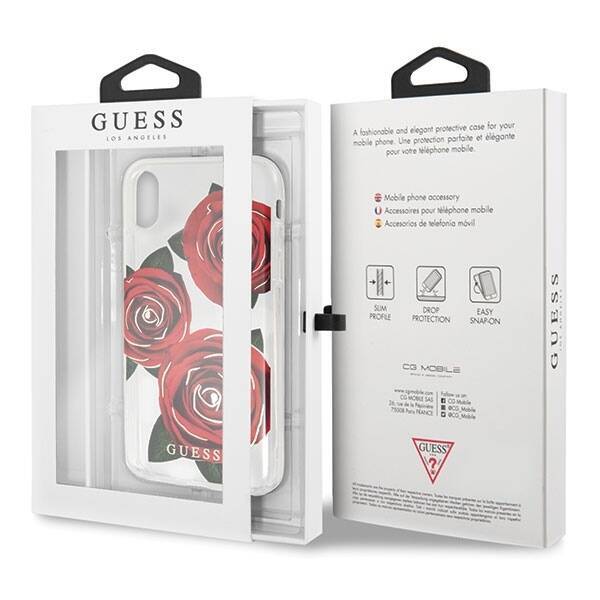 GUESS GUHCPXROSTR IPHONE X TRANSPARENT HARD CASE FLOWER DESIRE RED ROSE