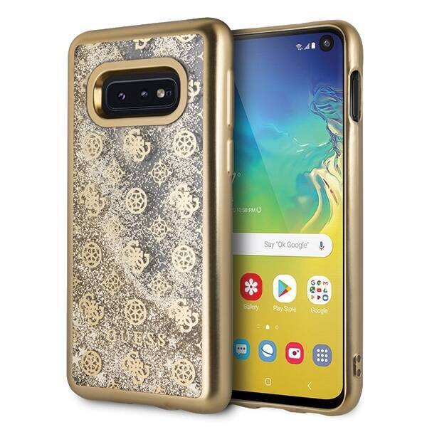 GUESS GUHCS10LPEOLGGO S10E G970 ZLOTY /GOLD HARD CASE 4G PEONY LIQUID GLITTER