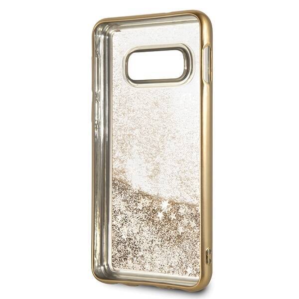 GUESS GUHCS10LPEOLGGO S10E G970 ZLOTY /GOLD HARD CASE 4G PEONY LIQUID GLITTER