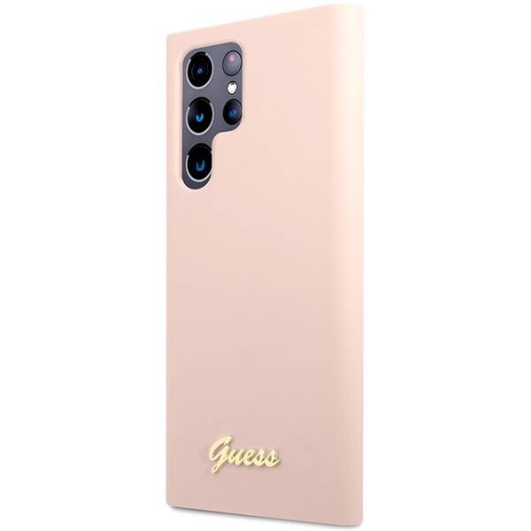 GUESS GUHCS23LLSLMGPP S23 ULTRA S918 PINK/PINK HARDCASE SILICONE SCRIPT METAL LOGO