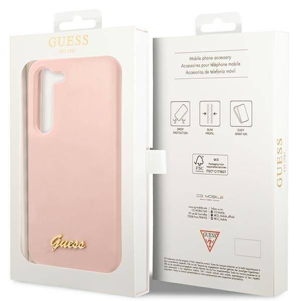 GUESS GUHCS23MLSLMGP S23+ S916 PINK/PINK HARDCASE SILICONE SCRIPT METAL LOGO