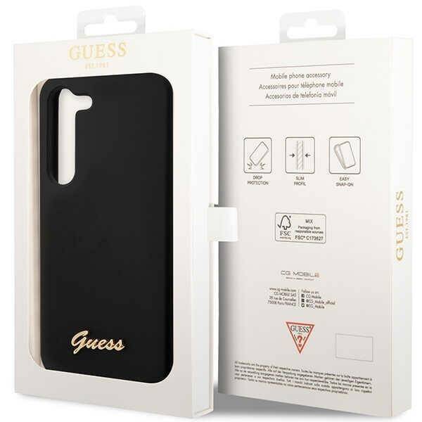 GUESS GUHCS23MSLSMK S23+ S916 BLACK/BLACK HARDCASE SILICONE VINTAGE GOLD LOGO