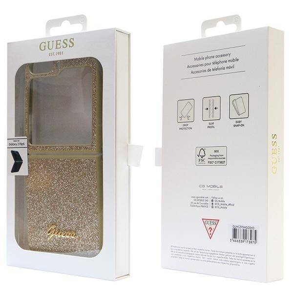 GUESS GUHCZF5HGGSHD F731 WITH FLIP5 ZŁOTY/GOLD HARDCASE GLITTER SCRIPT