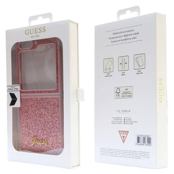 GUESS GUHCZF5HGGSHP F731 WITH FLIP5 PINK/PINK HARDCASE GLITTER SCRIPT