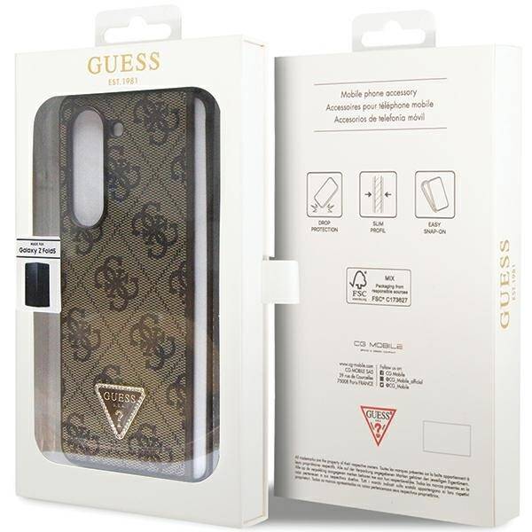 GUESS GUHCZFD5P4TDPW F946 WITH FOLD5 BROWN/BROWN HARDCASE LEATHER 4G TRIANGLE STRASS