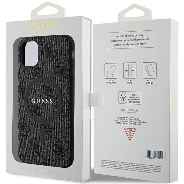 GUESS GUHMN61G4GFRK IPHONE 11 6.1 " / XR BLACK / BLACK HARDCASE 4G COLLECTION LEATHER METAL LOGO MAGSAFE