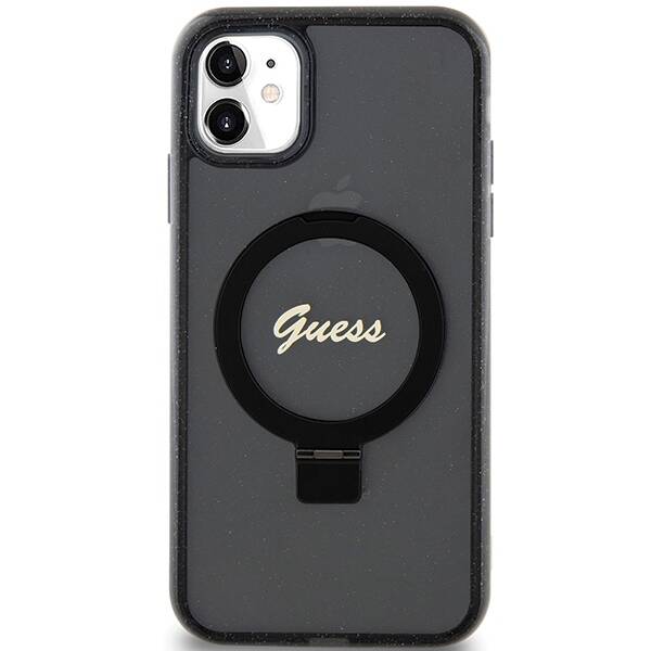 GUESS GUHMN61HRSGSK IPHONE 11 / XR 6.1 "BLACK / BLACK HARDCASE RING STAND SCRIPT GLITTER MAGSAFE