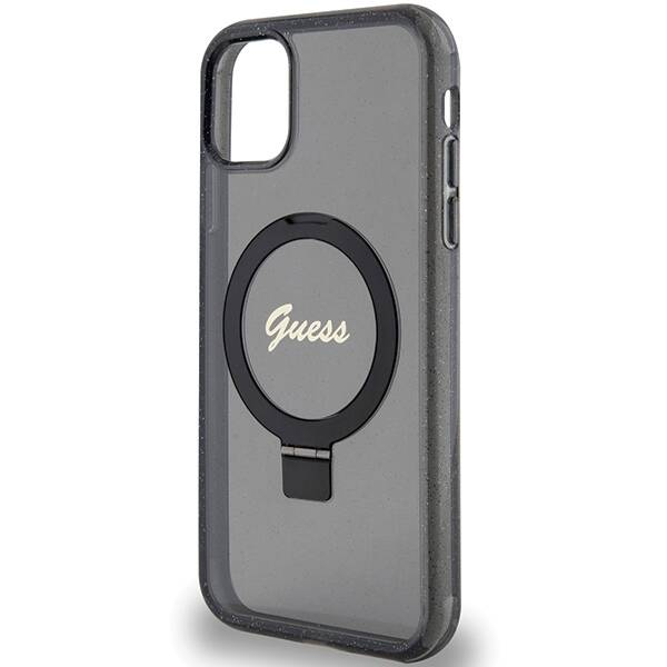 GUESS GUHMN61HRSGSK IPHONE 11 / XR 6.1 "BLACK / BLACK HARDCASE RING STAND SCRIPT GLITTER MAGSAFE