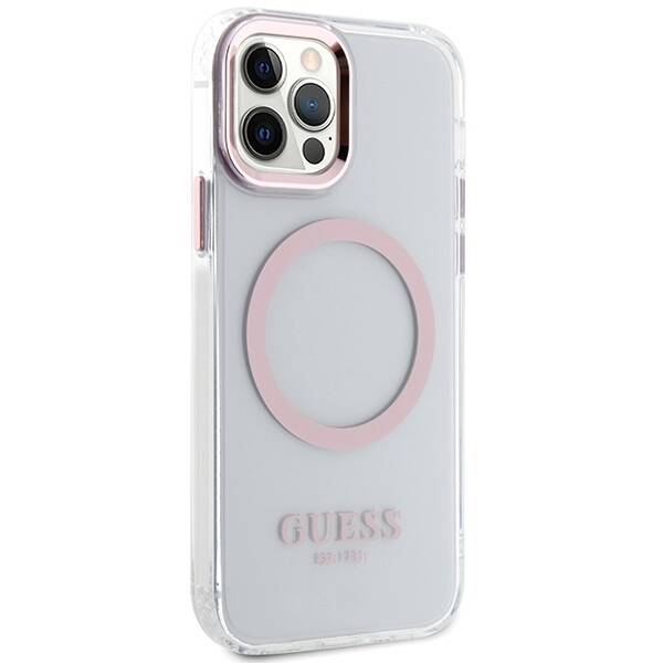 GUESS GUHMP12MHTRMP IPHONE 12/12 PRO 6.1 "PINK/PINK HARD CASE METAL OUTLINE MAGSAFE