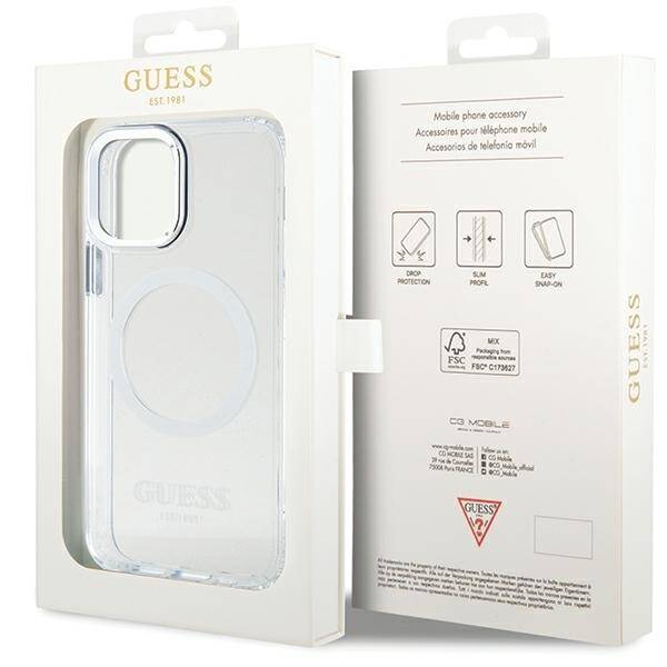 GUESS GUHMP12MHTRMS IPHONE 12/12 PRO 6.1 "SILVER/SILVER HARD CASE METAL OUTLINE MAGSAFE