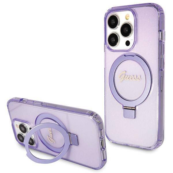 GUESS GUHMP13LHRSGU IPHONE 13 PRO / 13 6.1 "PURPLE / PURPLE HARDCASE RING STAND SCRIPT GLITTER MAGSAFE