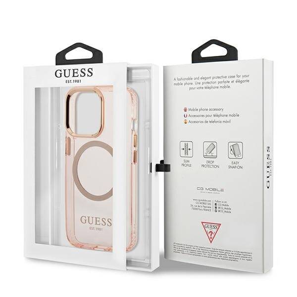 GUESS GUHMP13LHTCMP IPHONE 13 PRO / 13 6.1 "PINK / PINK HARD CASE GOLD OUTLINE TRANSLUCENT MAGSAFE