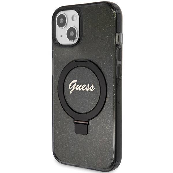 GUESS GUHMP13MHRSGSK IPHONE 13/14/15 6.1 "BLACK / BLACK HARDCASE RING STAND SCRIPT GLITTER MAGSAFE