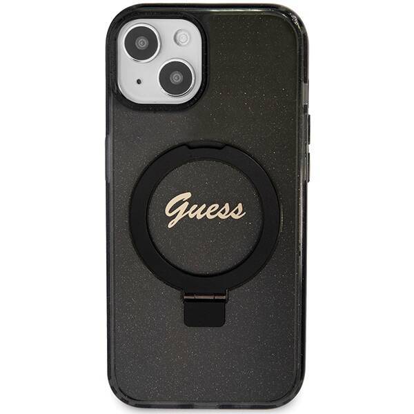 GUESS GUHMP13MHRSGSK IPHONE 13/14/15 6.1 "BLACK / BLACK HARDCASE RING STAND SCRIPT GLITTER MAGSAFE