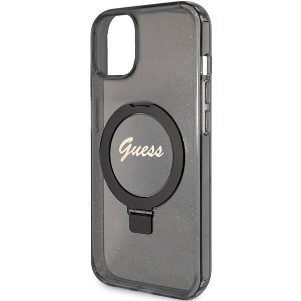 GUESS GUHMP13MHRSGSK IPHONE 13/14/15 6.1 "BLACK / BLACK HARDCASE RING STAND SCRIPT GLITTER MAGSAFE