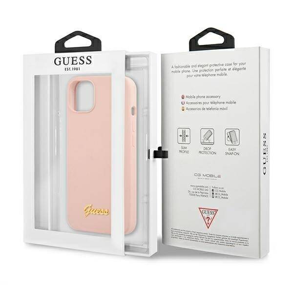 GUESS GUHMP13MLSLMGGLP IPHONE 13/14/15 6.1 "LIGHT PINK / LIGHT PINK HARDCASE SILICONE SCRIPT GOLD LOGO MAGSAFE