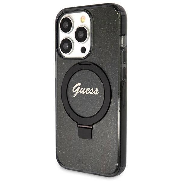 GUESS GUHMP13XHRSGSK IPHONE 13 PRO MAX 6.7 "BLACK/BLACK HARDCASE RING STAND SCRIPT GLITTER MAGSAFE