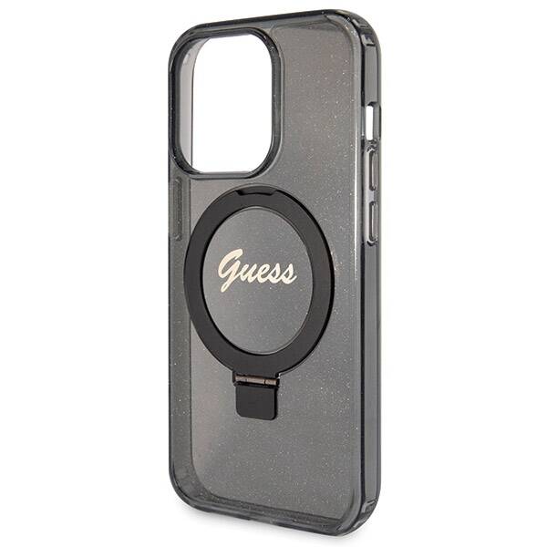 GUESS GUHMP13XHRSGSK IPHONE 13 PRO MAX 6.7 "BLACK/BLACK HARDCASE RING STAND SCRIPT GLITTER MAGSAFE