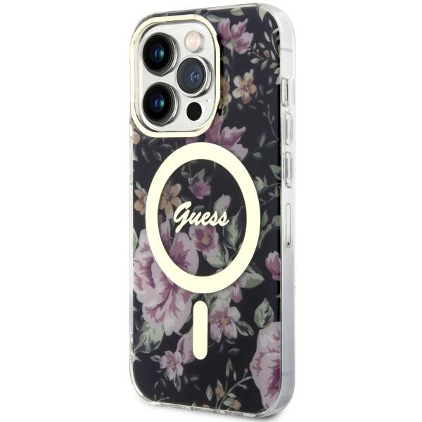 GUESS GUHMP14LHCFWSK IPHONE 14 PRO 6.1 "BLACK/BLACK HARDCASE FLOWER MAGSAFE