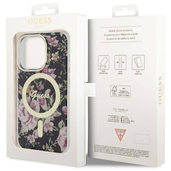 GUESS GUHMP14LHCFWSK IPHONE 14 PRO 6.1 "BLACK/BLACK HARDCASE FLOWER MAGSAFE